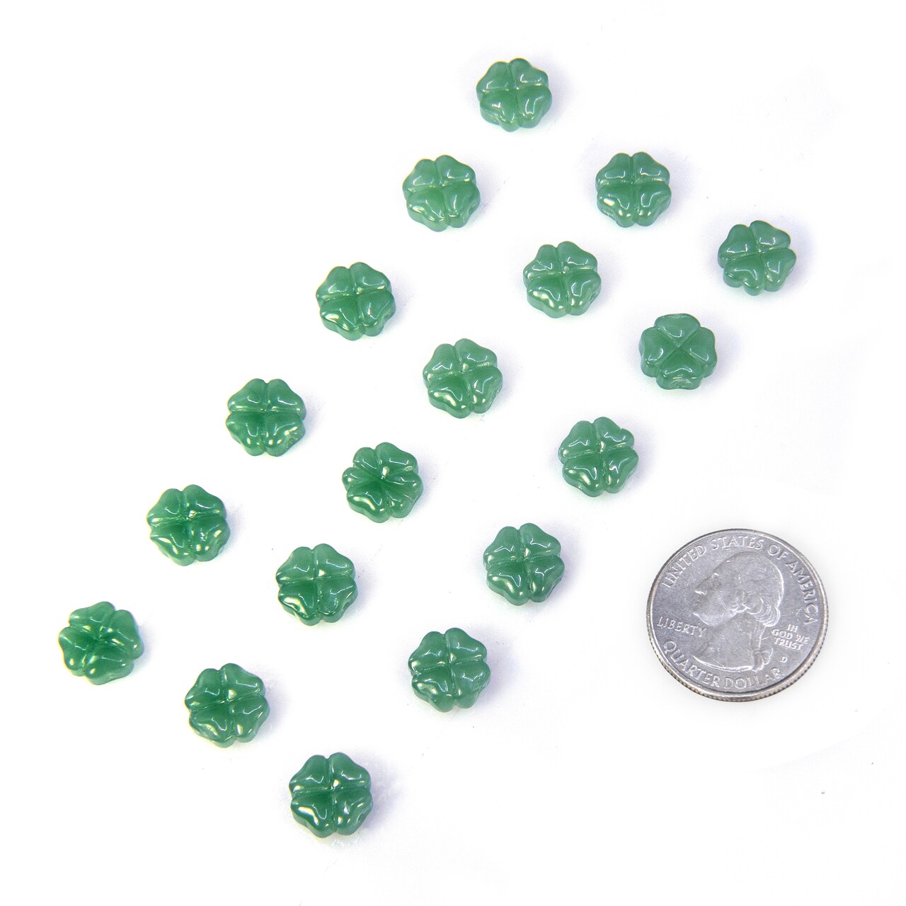10x10mm Medium Green Four Leaf Clover Beads, 18 Loose Beads - GB-LB11
